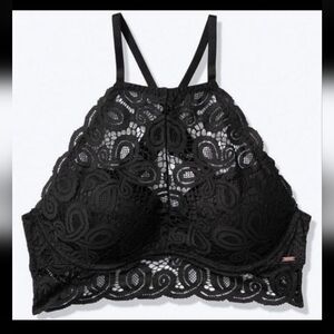 NWT Victoria's Secret PINK Floral Lace High-Neck Halter Push-Up Bralette/ Medium